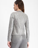 Madame Metallic Geometric Print Grey Sweater