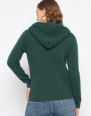 Madame Zip Solid Green Hooded Sweater