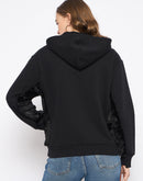 Madame Placement Print with Cut & Sew Fur Black Zipped Sweatshirt