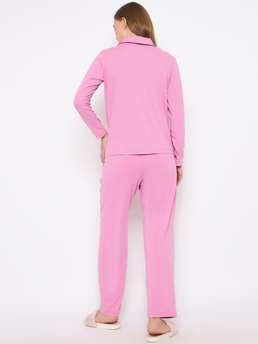 mSECRET Open Front Contrast Bonning Pink Night Suit