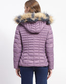 Madame Faux Fur Trimmed Hood Quilted Mauve Puffer Jacket