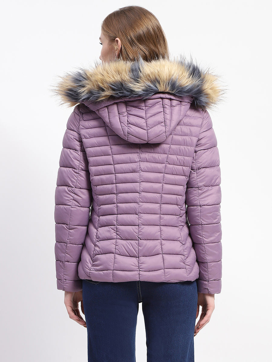 Madame Faux Fur Trimmed Hood Quilted Mauve Puffer Jacket