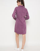 Madame Buttoned Plum Cotton Shirt Dress