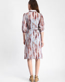 Madame Blue Abstract Print Belted A Line Midi Dress