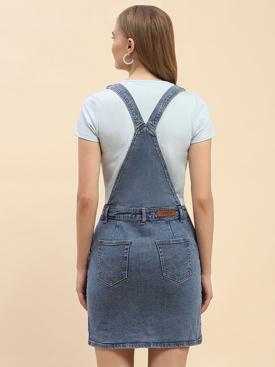 Camla Barcelona Solid Blue Dungaree Skirt