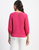 Madame Embellished Puffed Sleeve Hot Pink Top