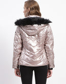 Madame Cuff Sleeve Rose Gold Zipped Quilted Puffer Jacket