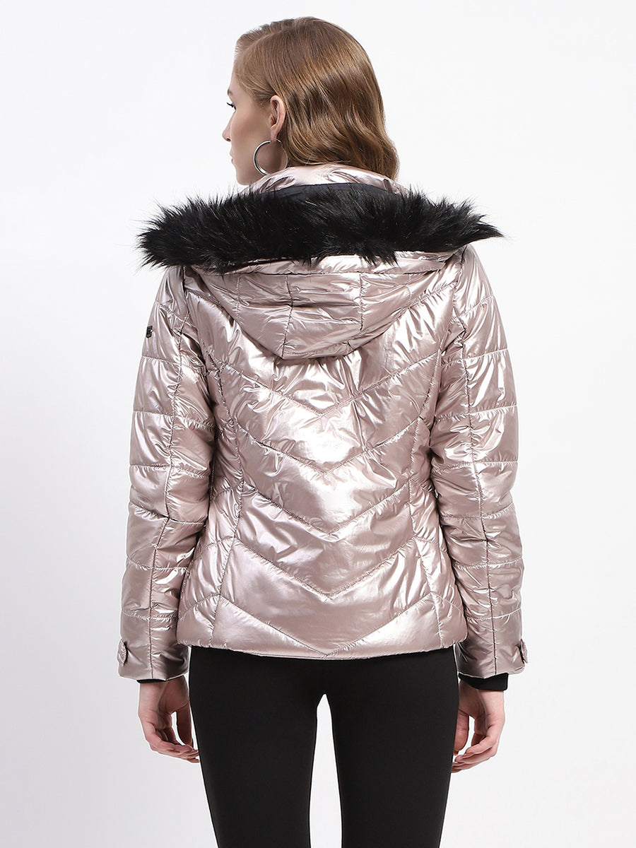 Madame Cuff Sleeve Rose Gold Zipped Quilted Puffer Jacket