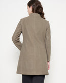 Madame Mélange Button Detailed T Neck Olive Long Coat