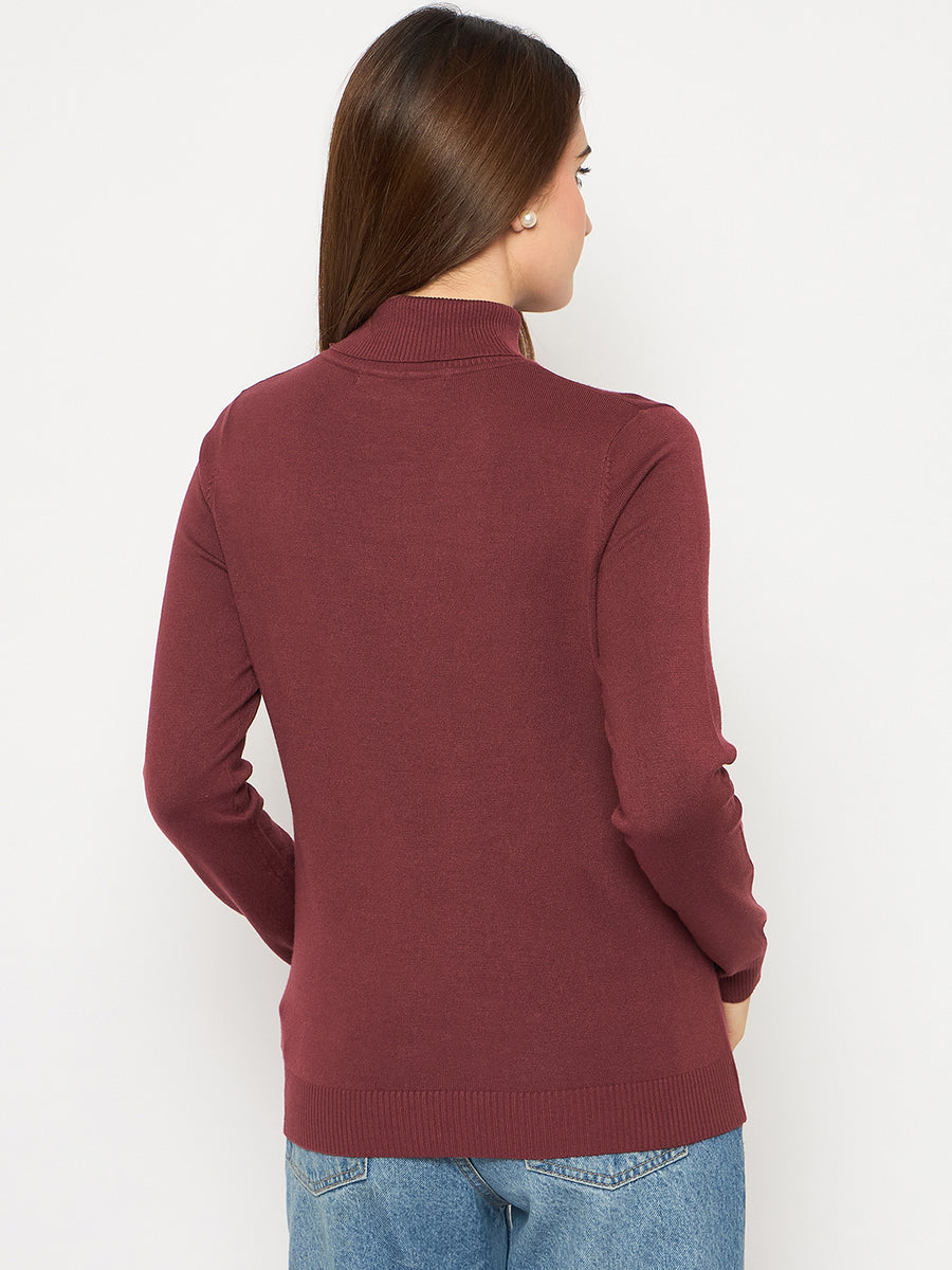 Madame Turtle Neck  Ribbed Cuff Wine Red Sweater