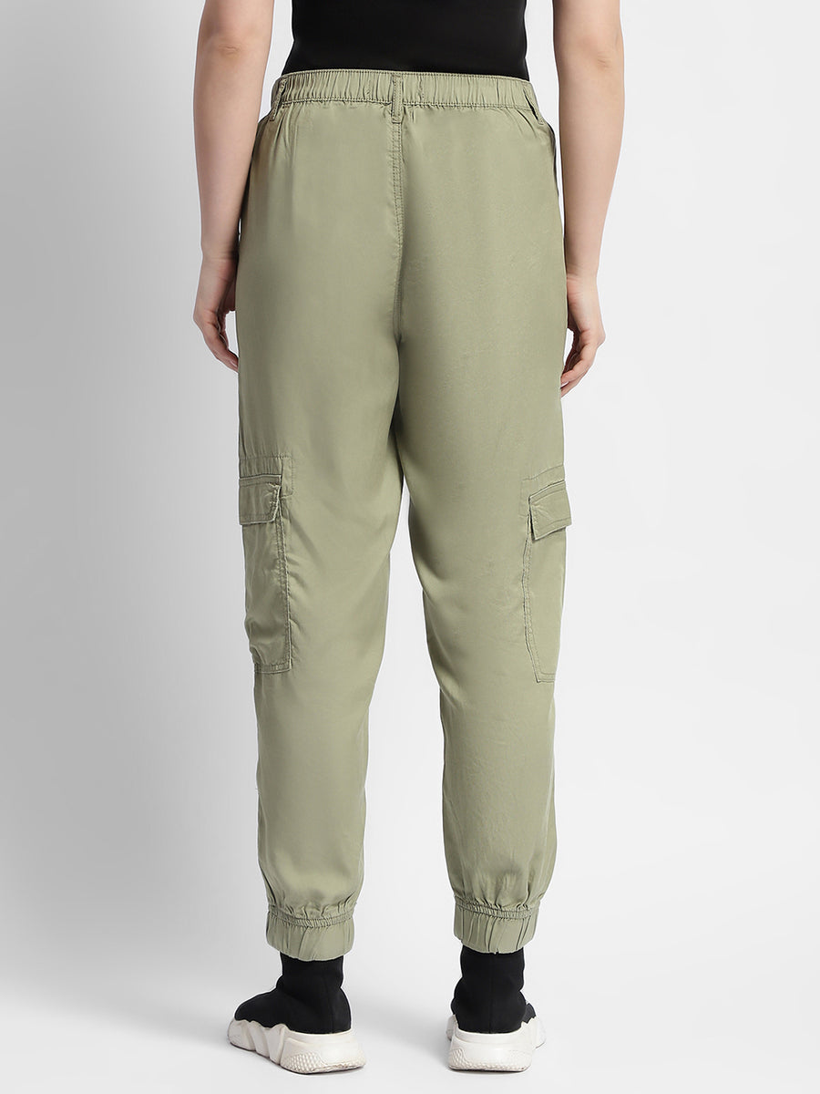 Madame Tapered Fit Olive Green Mid Rise Cargo Joggers