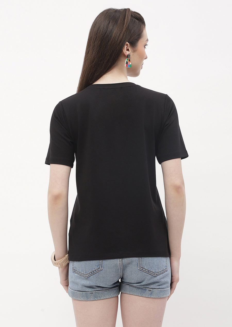 Madame Graphic Print Black Regular T-Shirt