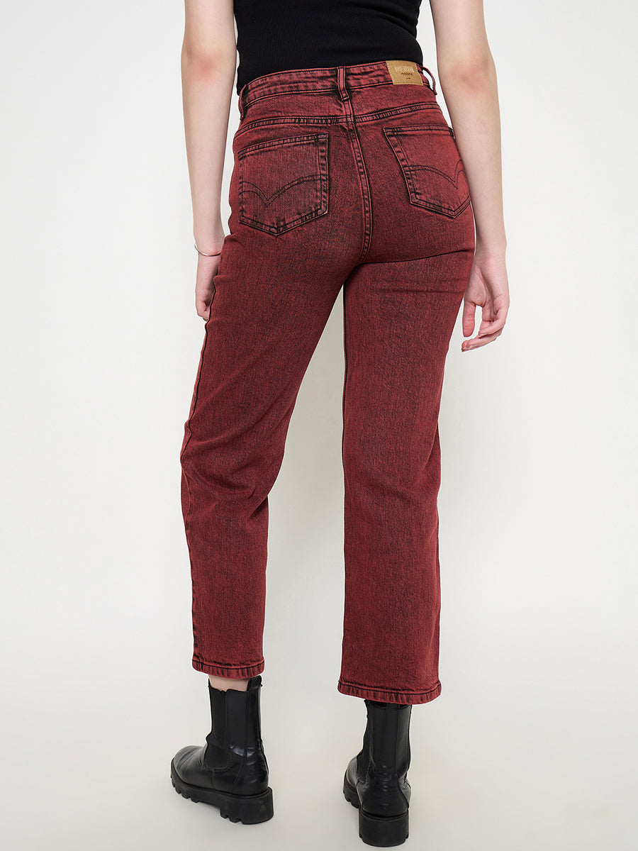 Madame Cotton Blend Acid Wash Red Denim