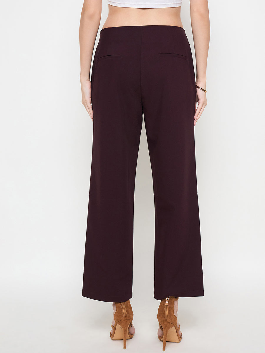 Madame Belted Straight Fit Wine Trousers