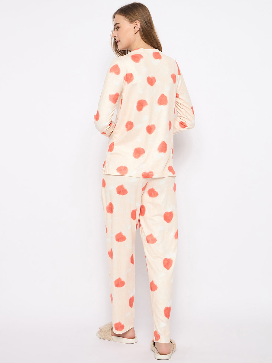 mSECRET Printed Top and Bottoms Orange Nightsuit