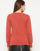 Madame Round Neck Ribbed Cuff Rust Red Sweater