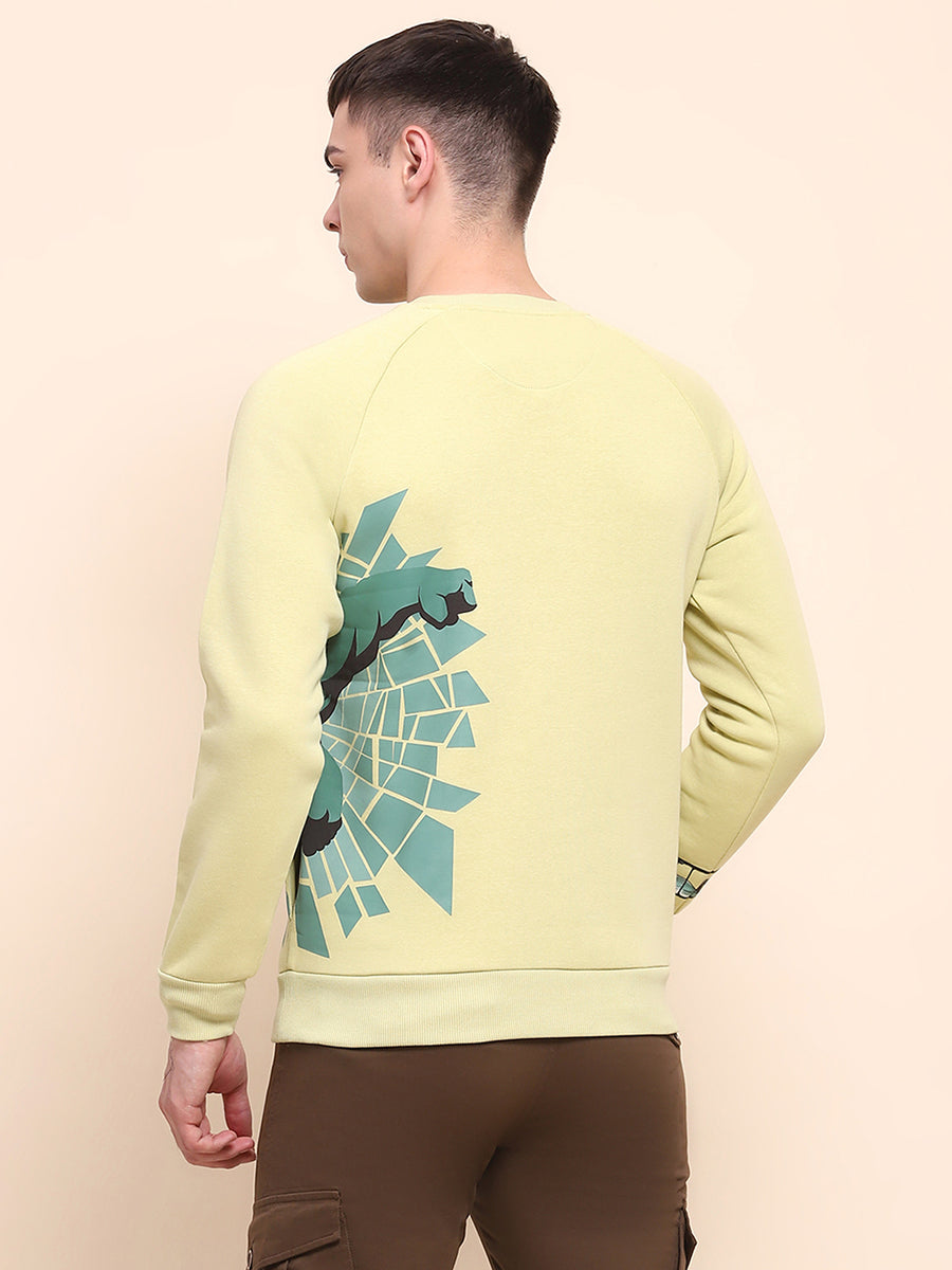 Camla Barcelona Graphic Printed Lime Green Cotton Sweatshirt