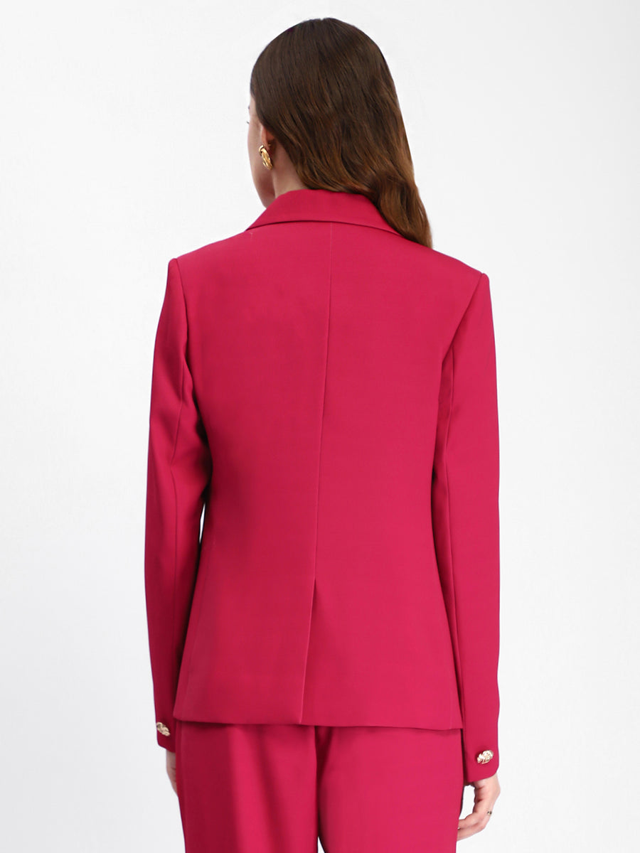 Madame Single Button Notch Lapel Hot Pink Blazer