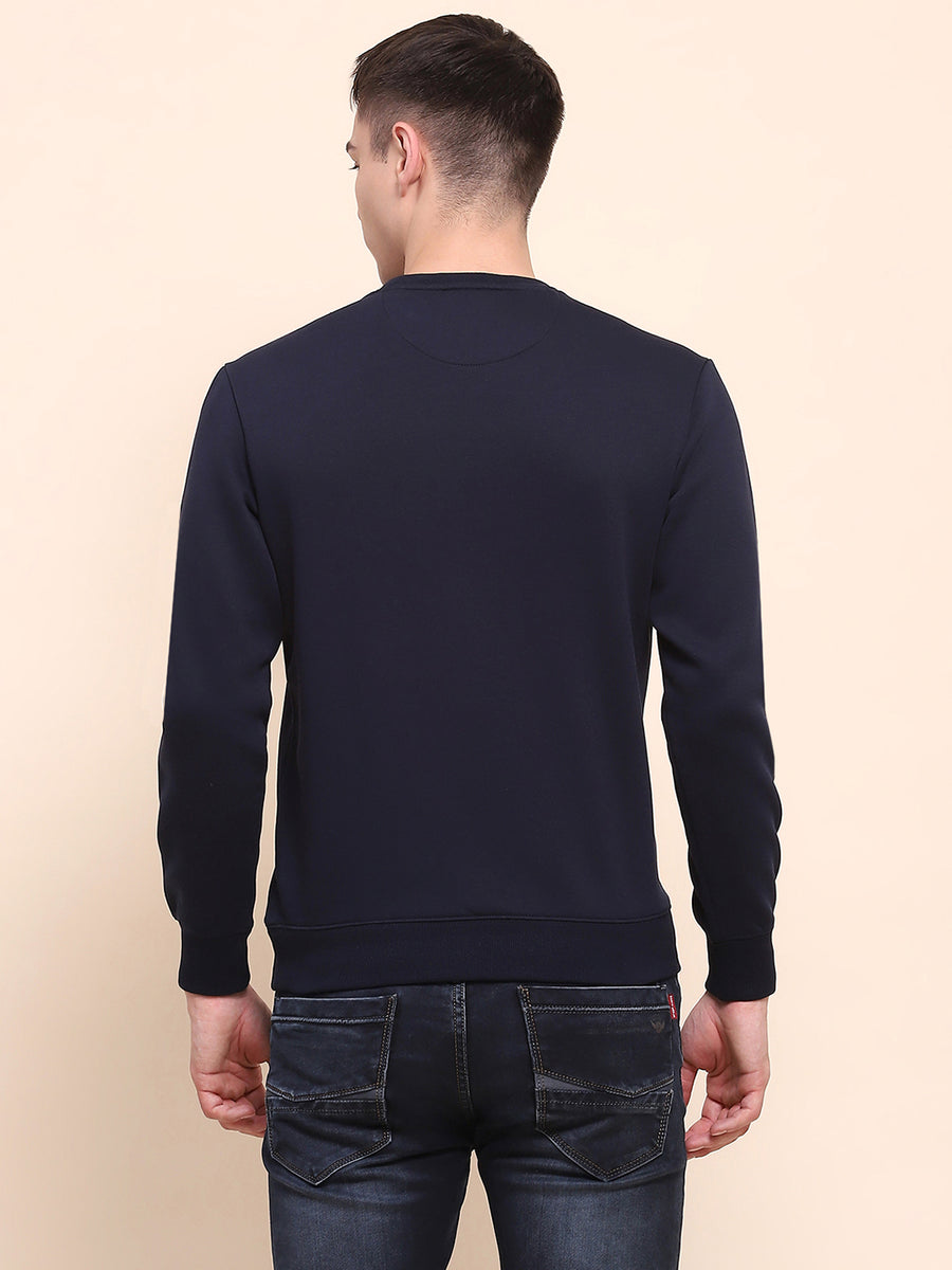 Camla Barcelona Cotton Solid Navy Blue Sweatshirt