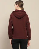 Madame Geometric Print Zipped Wine Hooded Sweatshirt