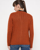 Madame Cable Knit Solid Burnt Orange Buttoned Cardigan