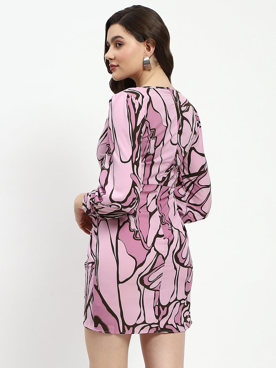 Madame Mauve Butterfly Print Wrap Style Dress