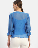 Madame Surplice Neck Royal Blue Poet Sleeve Top