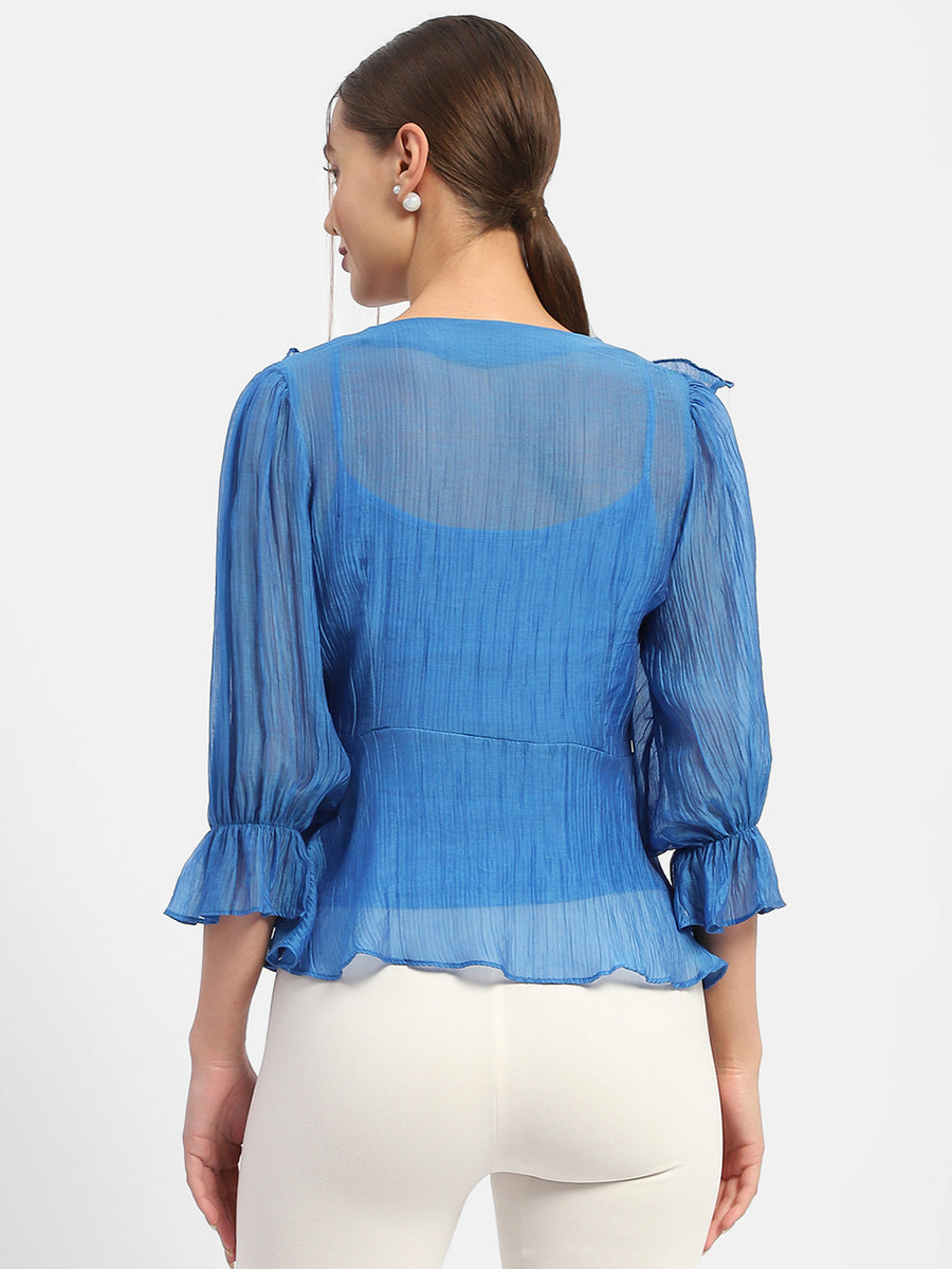 Madame Surplice Neck Royal Blue Poet Sleeve Top