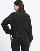 Madame Speckled Zip Up Black Acrylic Sweater