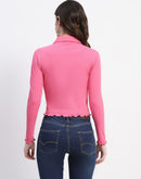 Madame Collared Neckline Scallop Hem Ruched Pink Top