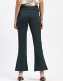 Madame Single Pleated Green Flared Trousers