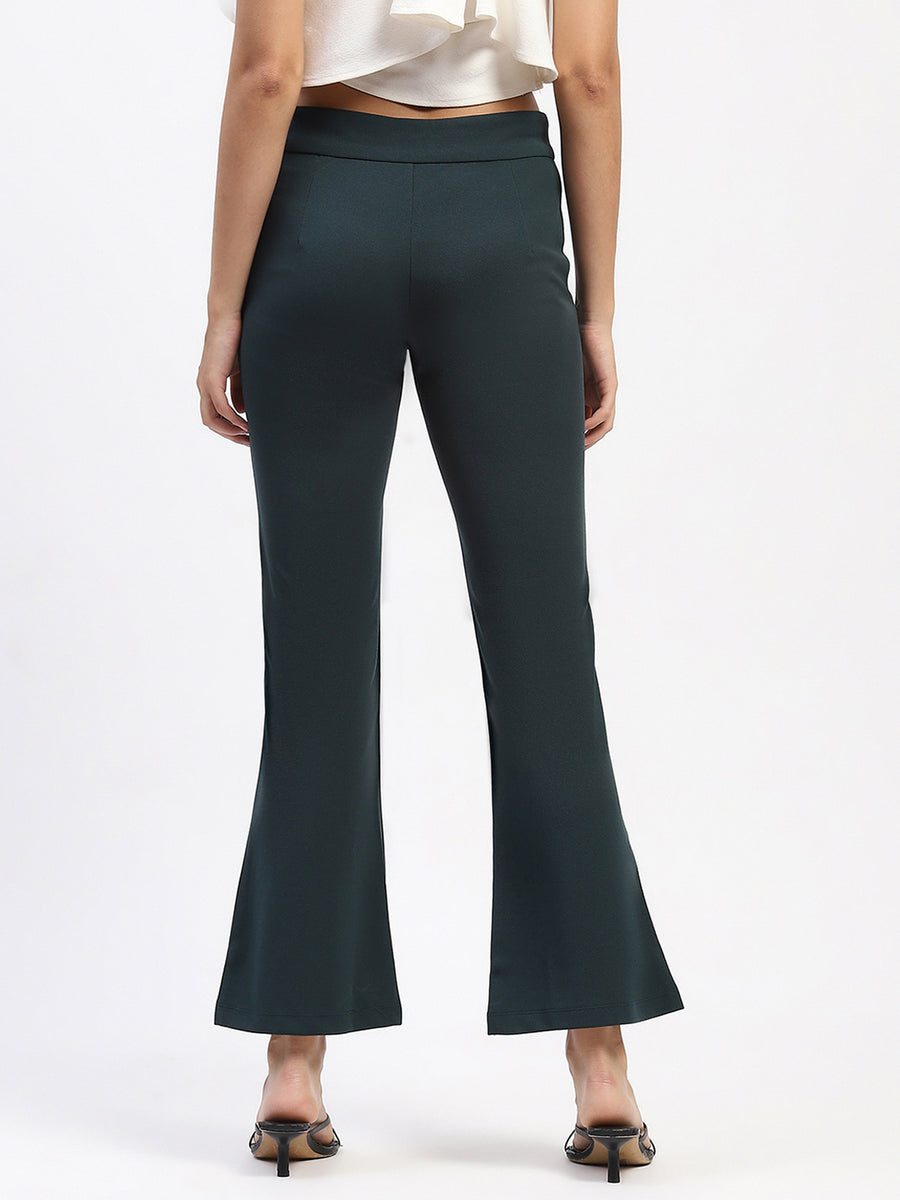 Madame Single Pleated Green Flared Trousers