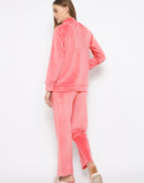 mSECRET Velour Swarovski Detailed  Zipped Blush Top and Bottom Night Suit