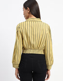 Madame Self Belted Waist Striped Yellow Shirt