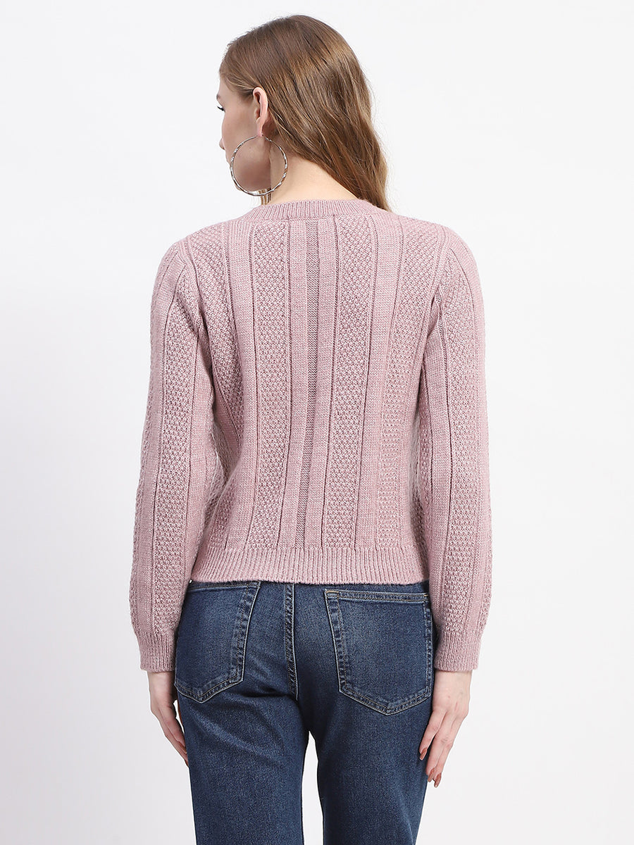 Madame Rib Neck Mauve Knitted Sweater