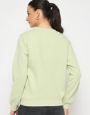 Madame Cotton Blend Solid Apple Green Sweatshirt