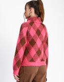 Madame Geometric Print Turtleneck Pink Sweater