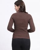 Madame Shimmery Mock Neck Wrap Brown Sweater