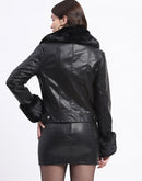 Madame Fur Lapel And Cuffs Wrap Black Short Coat