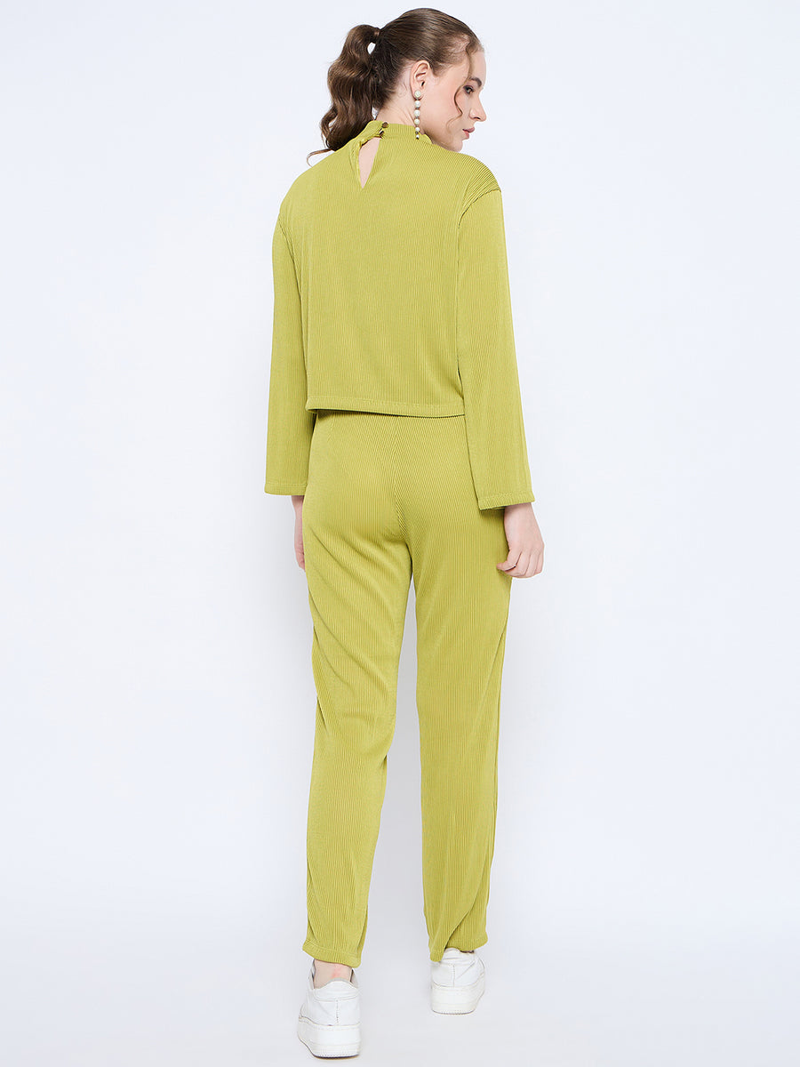 Madame Solid Green Mock Neck Ensemble