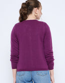 Madame Crew Neck Button Down Dark Purple Cardigan