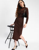 Madame Twisted Detailing Ribbed Bodycon Brown Dress