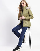 Madame Faux Fur Quilted Apple Green High Collar Puffer Jacket