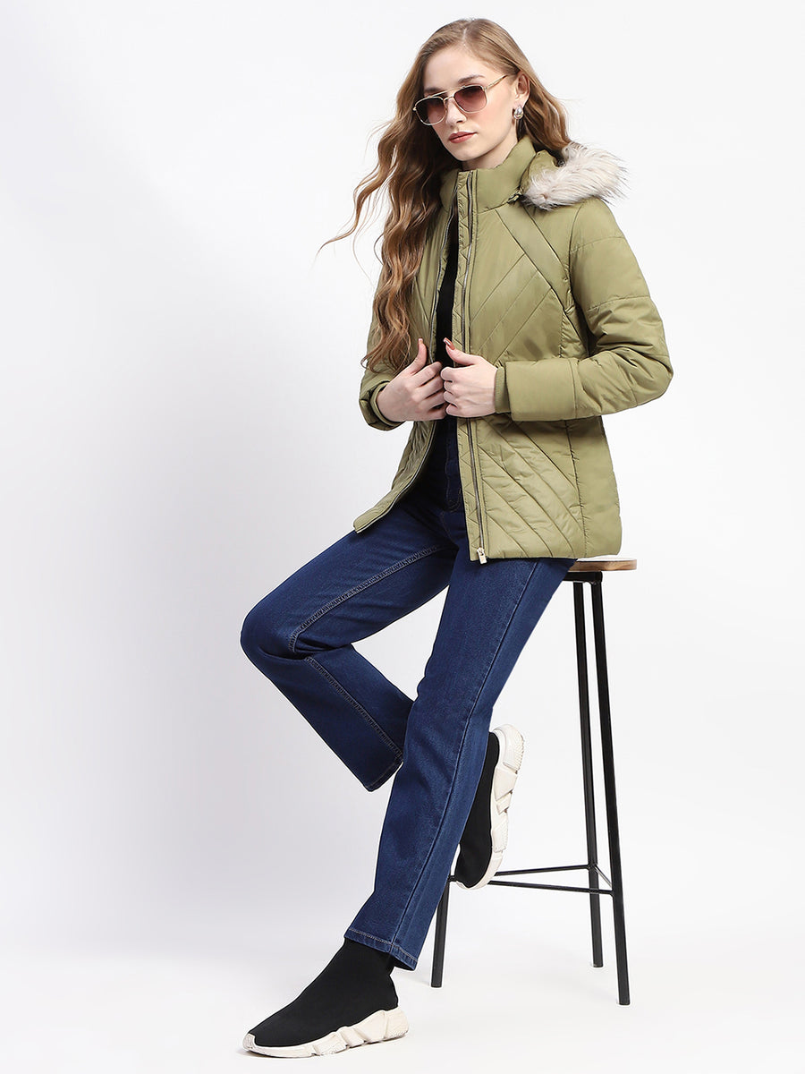 Madame Faux Fur Quilted Apple Green High Collar Puffer Jacket