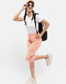 mSECRET Typography Peach Drawstring Waist Capri