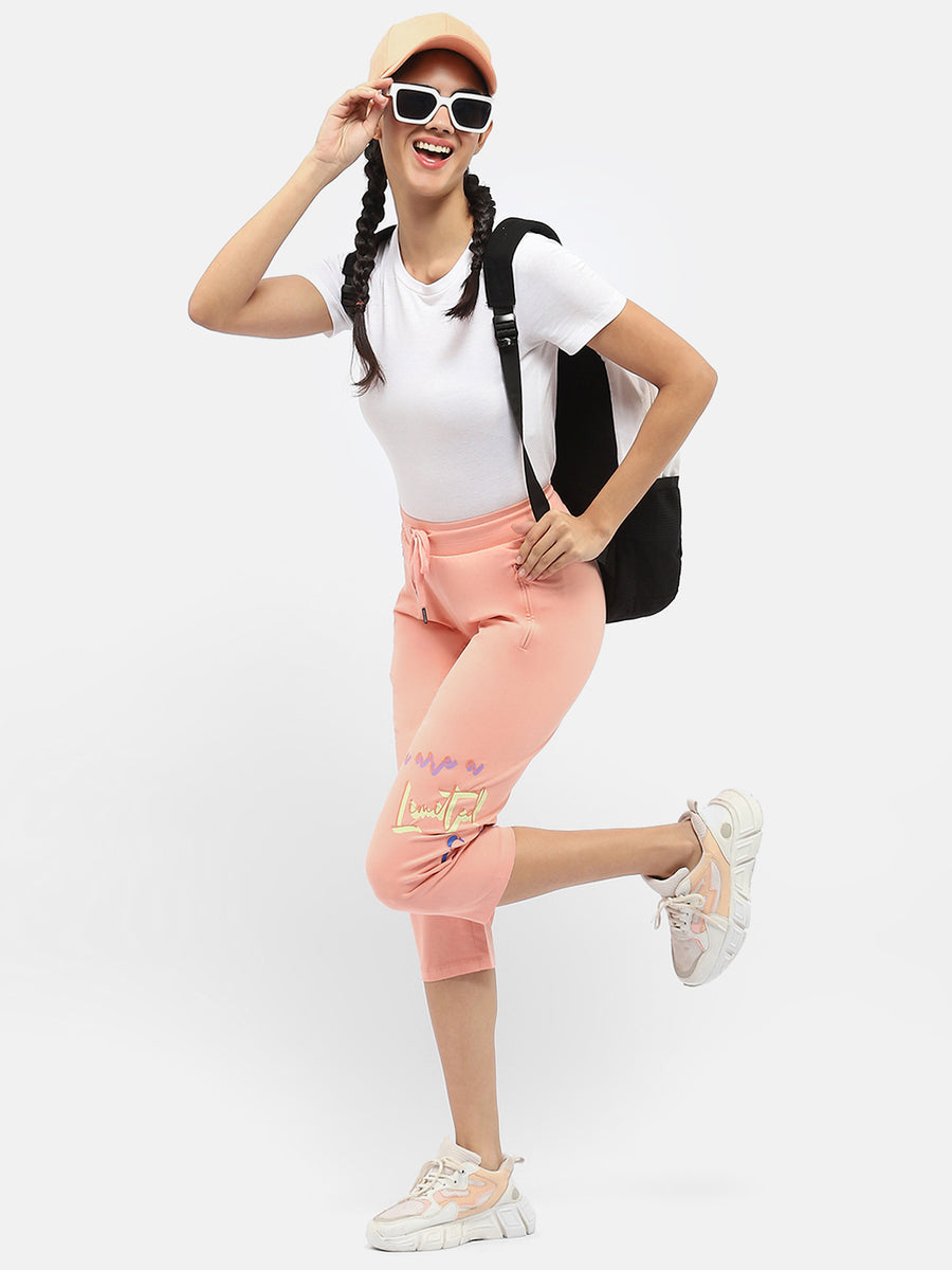 mSECRET Typography Peach Drawstring Waist Capri