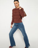 Madame Fringe Textured Chocolate Brown Cotton Sweater