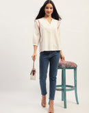 Madame Embroidery Detailing Off White Top