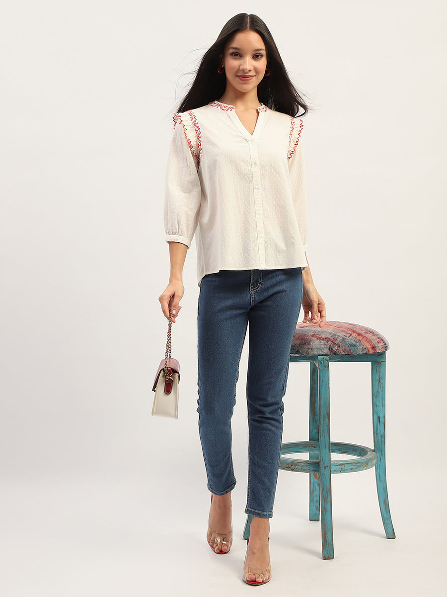 Madame Embroidery Detailing Off White Top