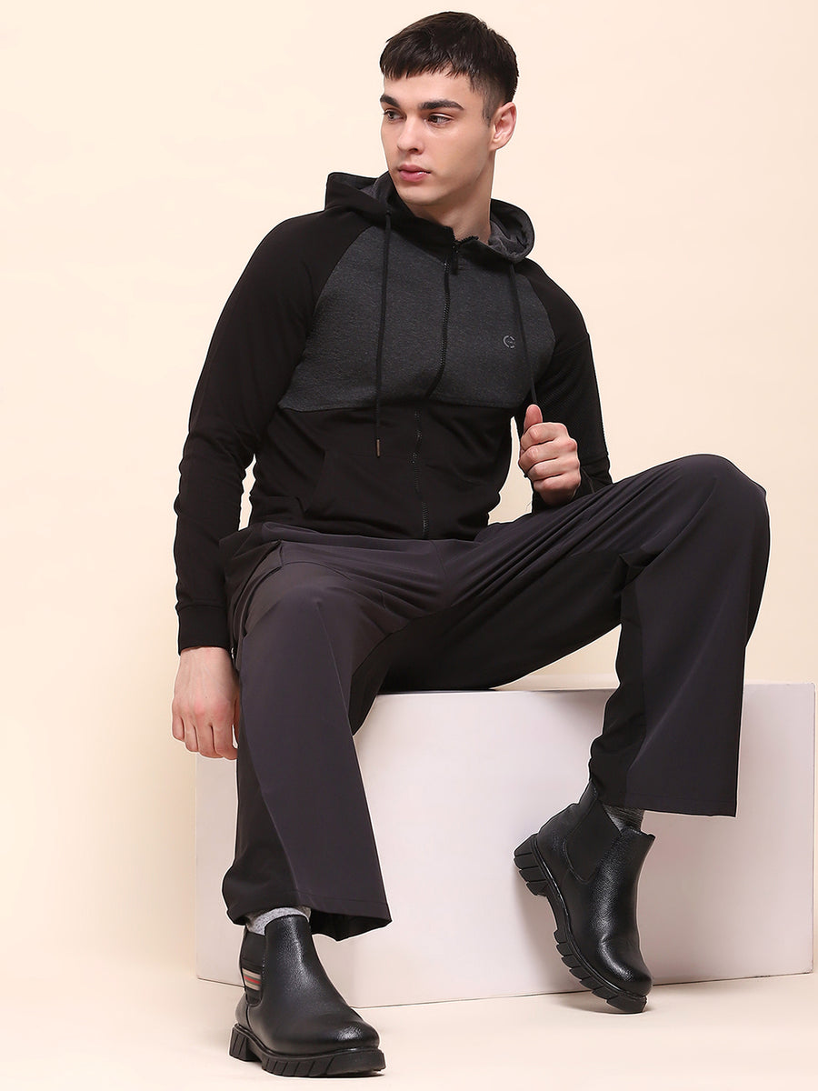 Camla Barcelona Cotton Color Blocked Black Zipper Sweatshirt